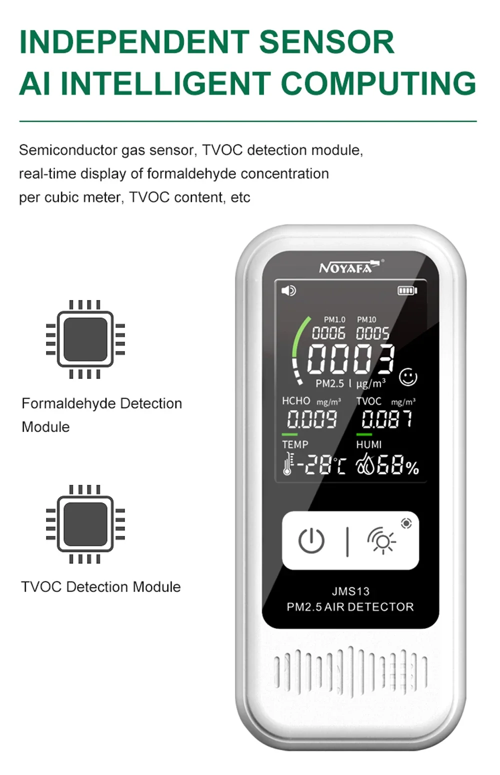 Noyafa Jms13 6 In 1 Multifunctional Air Detector HCHO CO2 PM2.5 PM1.0 Humidity M