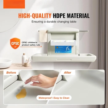 Wall-Mounted Baby Changing Station,Horizontal Foldable Diaper Change Table with Safety Straps and Hanging Rods, Use in Bathrooms 2