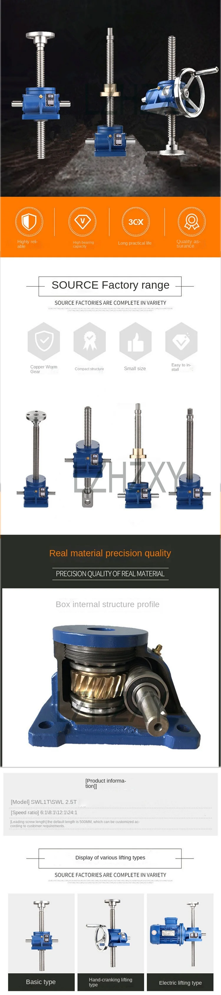 SWL1T/2.5T Screw Rod Elevator Small Manual Lifting Platform Hand-Cranking Leadin