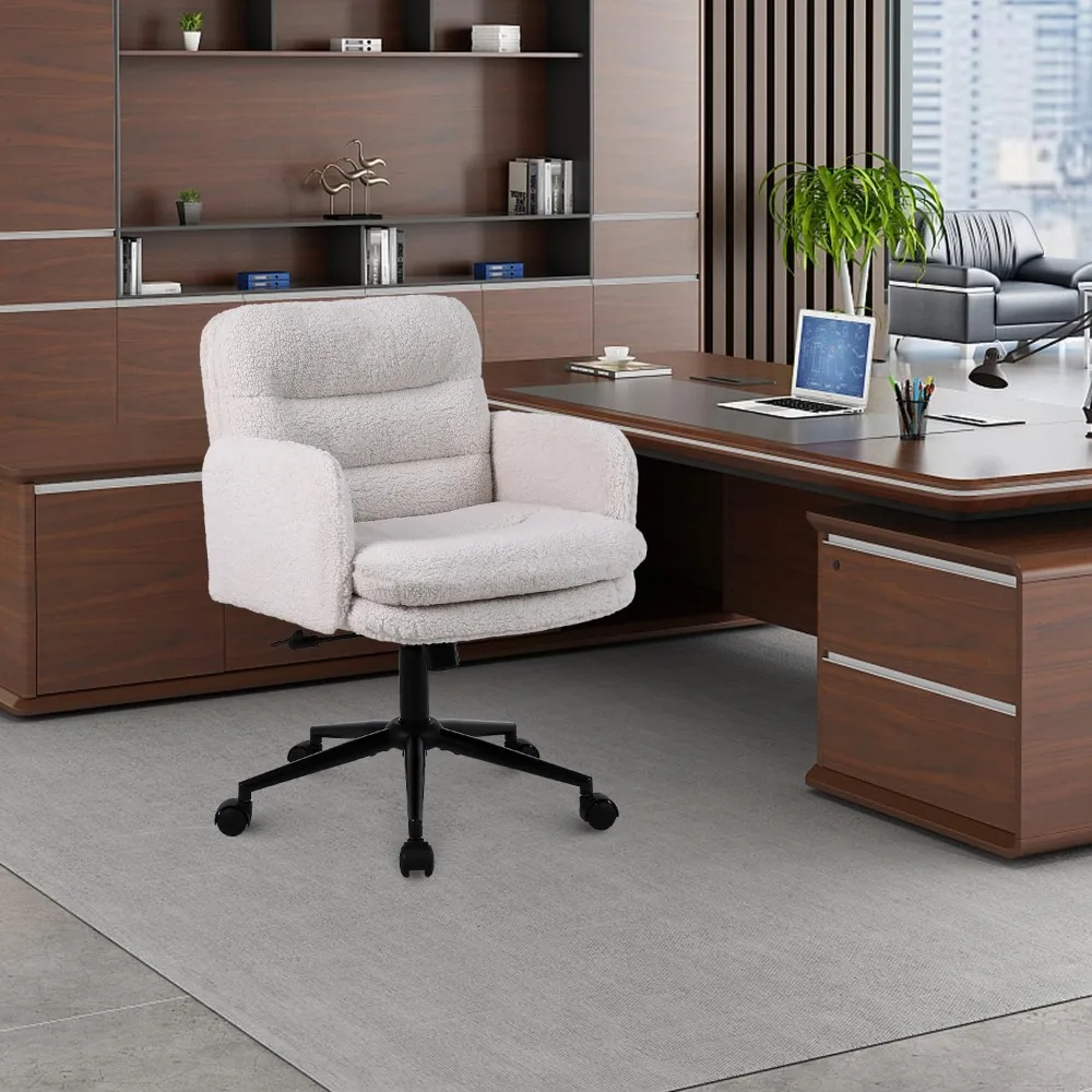 

Adjustable Height Home Office Chair, Modern Mid Back Computer Desk Chair with Wheels, Ergonomic Upholstered Swivel Chair