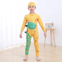 Spring Autumn Baby Boy Girl One Piece Swimsuit Hat 2 Pcs Set Children Swimwear Cartoon Dinosaur Shark Unicorn Suit Kid Beachwear 2