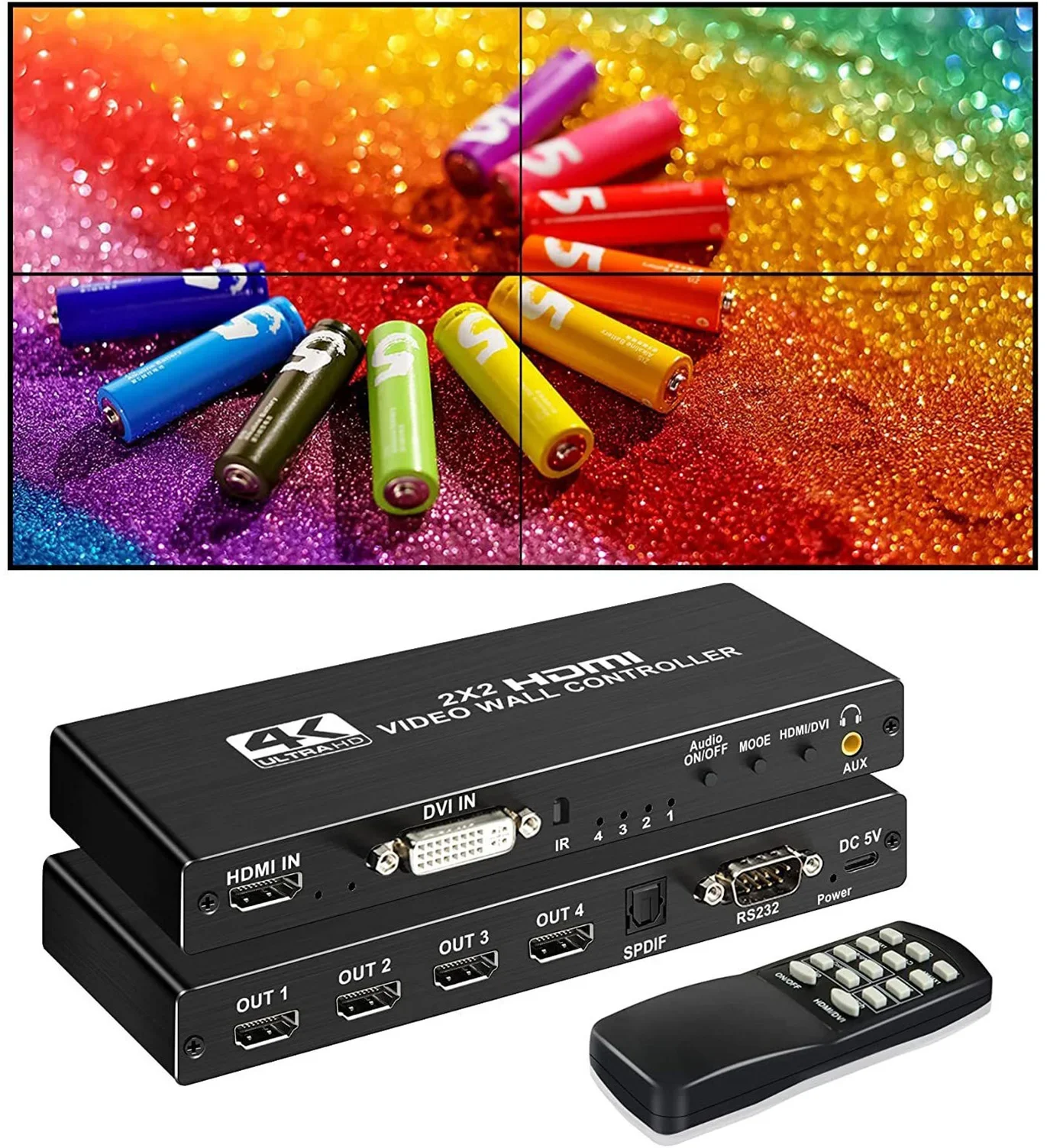 2X2 Video Wall Controller 1080P 4K DVI HDMI Video Wall Processor 1x2 1x4 1x3 2x1