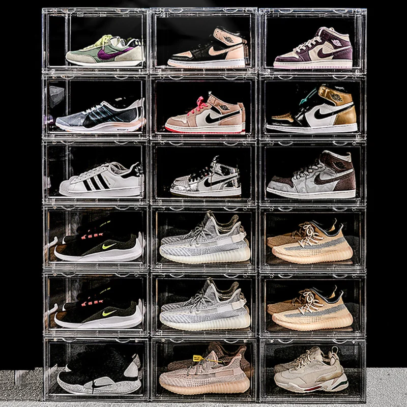 

Магнитная коробка для кроссовок, прозрачный многоразовый Органайзер с окошком для хранения обуви