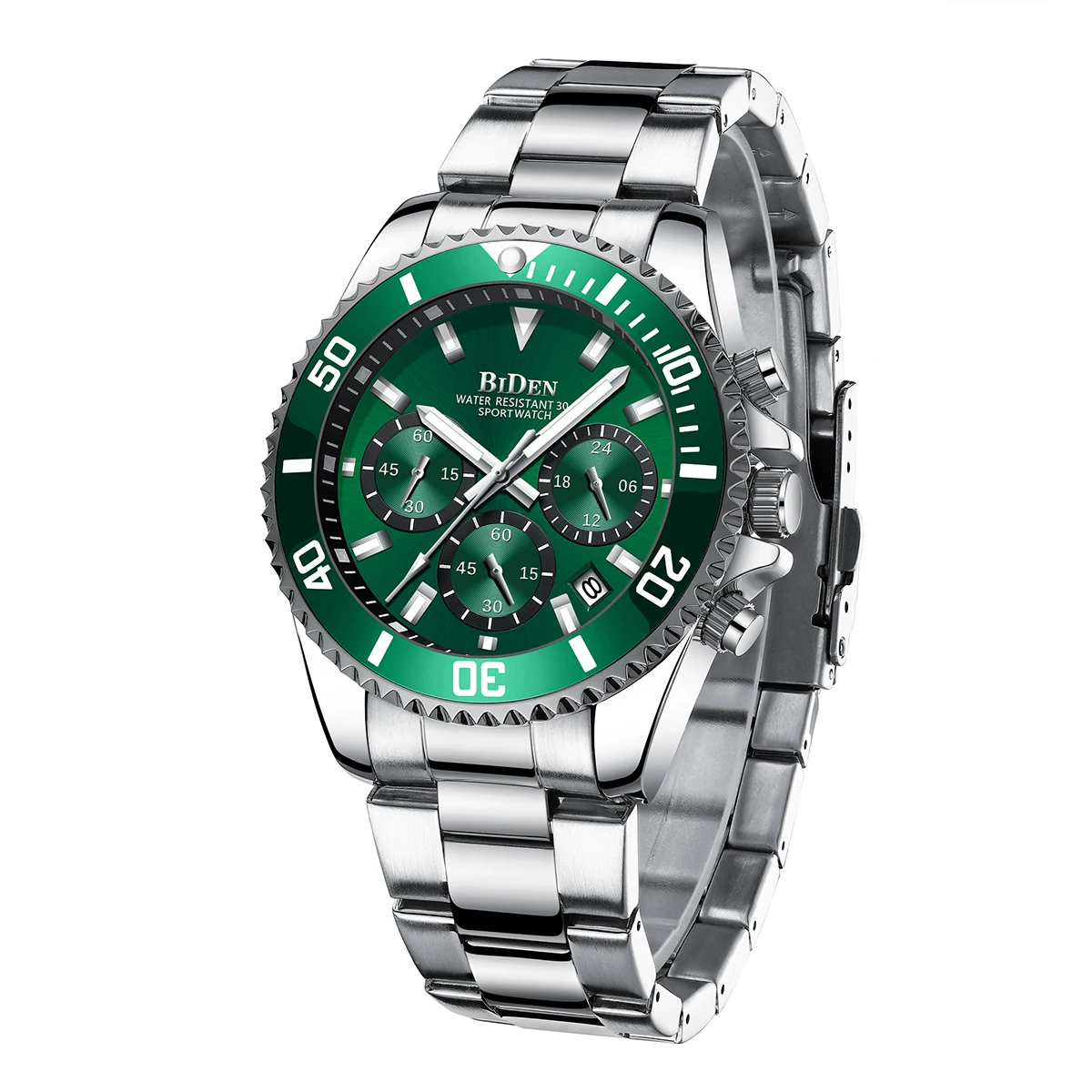 BIDEN Mens Chronograph Stainless Steel Strap Waterproof Date Quartz Watch, Business Casual Wrist Watches 6