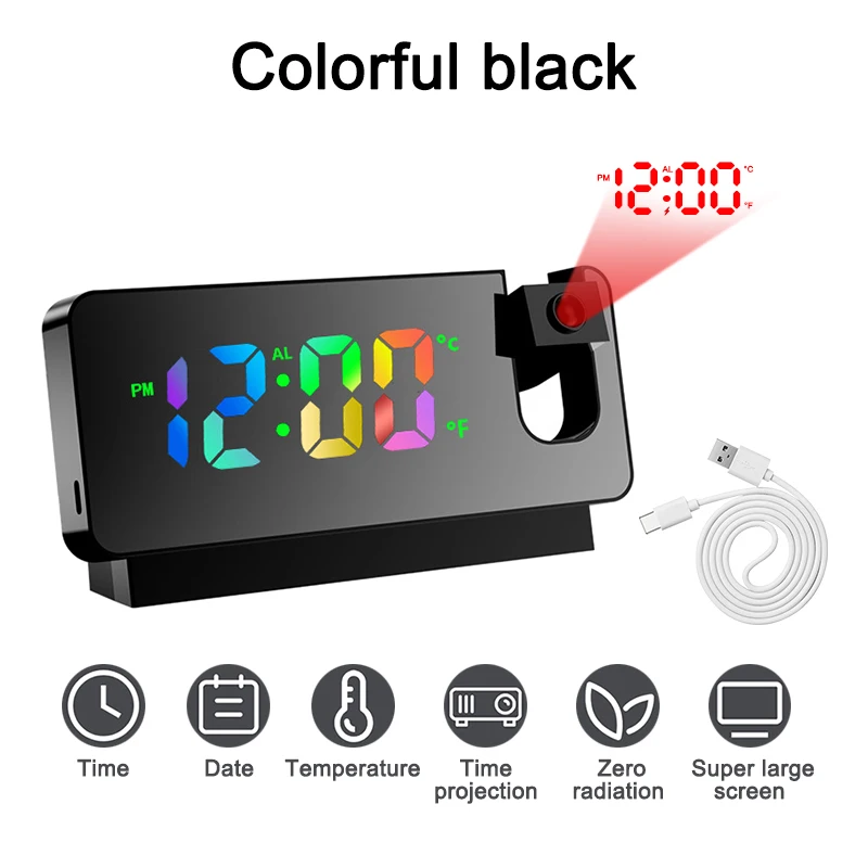 180° Rotation LED Digital Projection Alarm Clock USB Electronic Ceiling