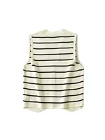 Women Fashion Front Button Striped Knit Vest Sweater Vintage V Neck Sleeveless Female Waistcoat Chic Vest Tops - Image 3