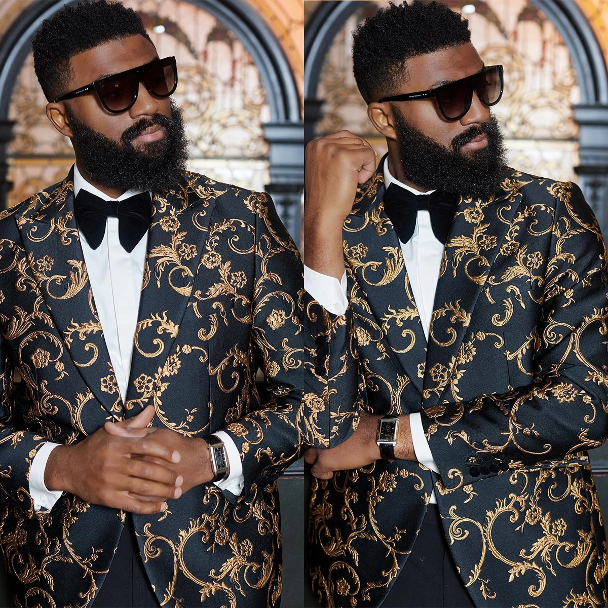 Gold Floral Appliques Tuxedos For Wedding Groom Men Slim Fit Jacket costume homme mariage Only One Coat