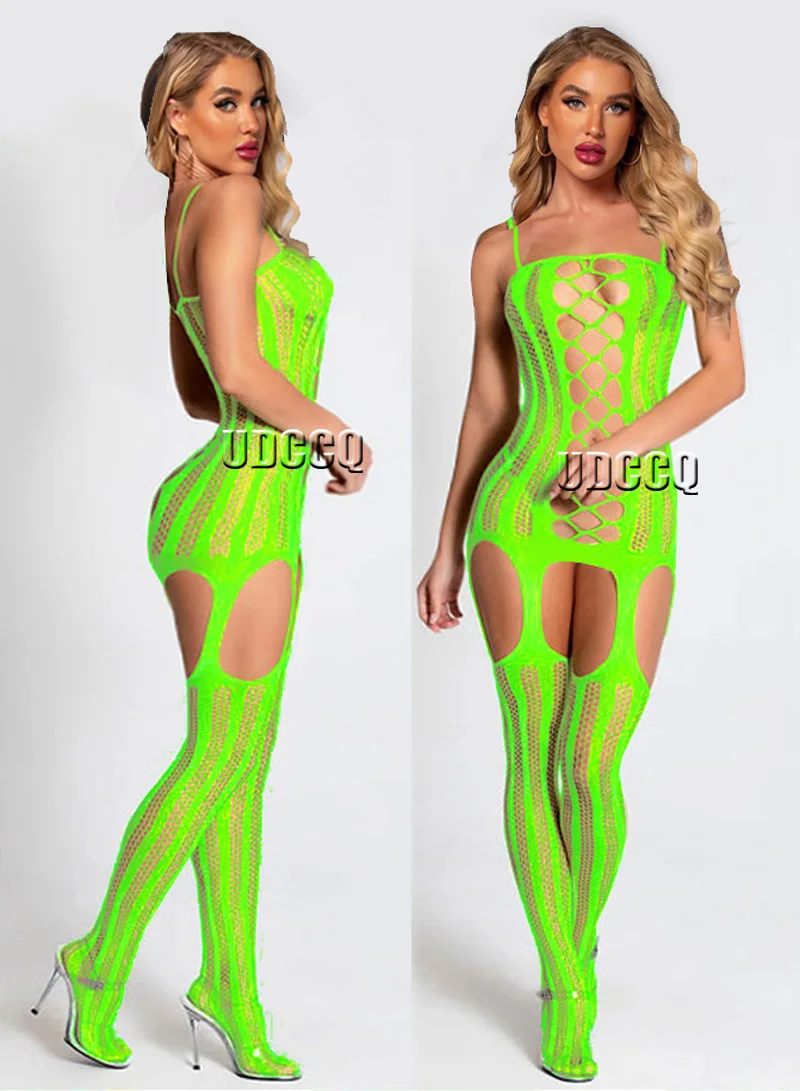 HOT Sexy crochet fishnet bodysuit Cosplay Lingerie Babydoll dress Underwear Translucent Chemises garters Teddies Sleepwear Q501