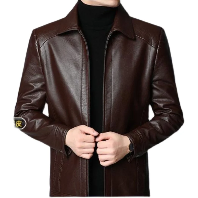 Warmth Thiened Real Leather Jaet Men's Casual Busin Sle eepskin Coat Dad Coat Loose Fit Winter Outerwear