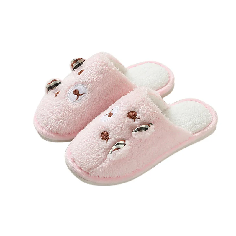 Autumn and Winter Cute Cartoon Pig Cotton Slippers Indoor Household Bedroom Warm Ears Bear Plush Slippers for Men and Women 6