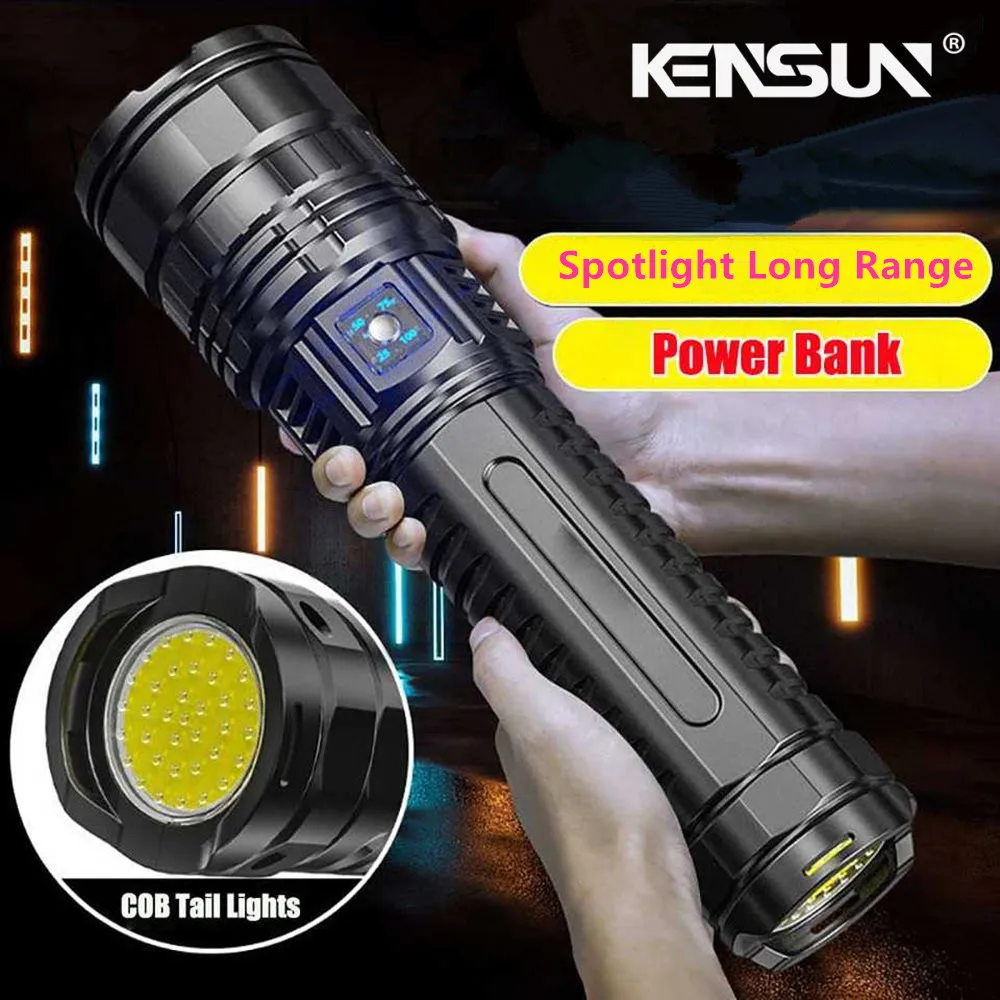 Powerful Spotlight Long Range LED Flashlight Type-C Charging Lantern Tactical Torch for Fishing Camping Lamp