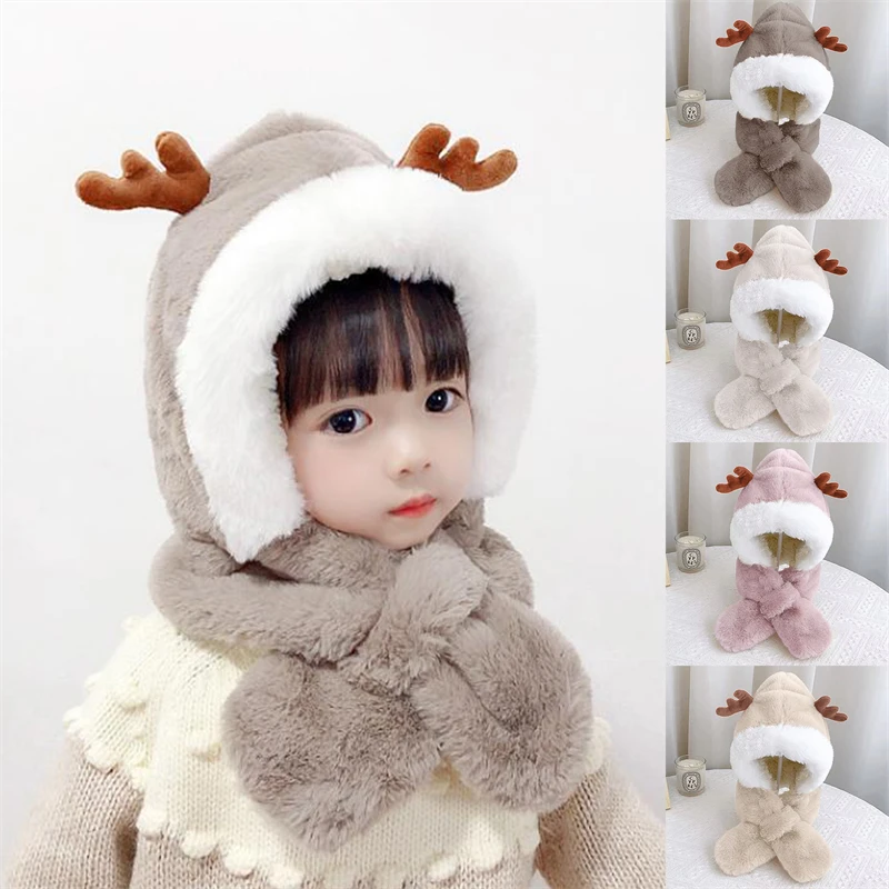 Winter baby fur scarf hats cartoon hooded boys girls bunny cap beanies children kids warm plush earflap bonnet hat for newborns