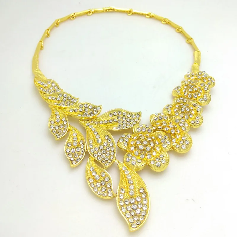 Elegant Spring Gift New Copper Gold Plated Big Fashion Jewelry Set Dubai Necklace Bracelet Earring Ring Jewelry Sets Kingdom Ma