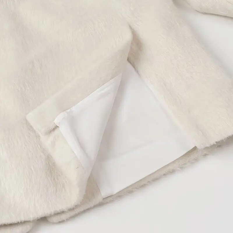 Streetwear Long Hairy Shaggy Blazer Boyfriend Retro Women Back Double Slit Front Pockets Loose Oversized Suit Fashion Coat