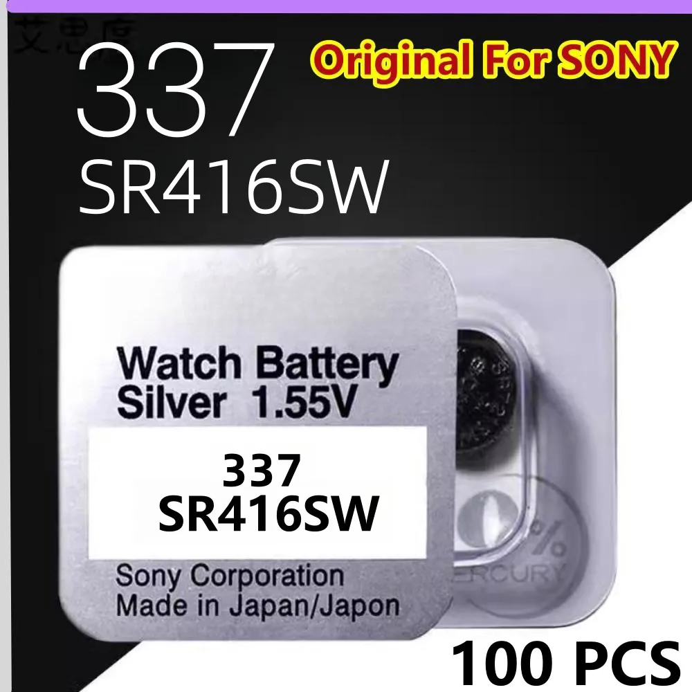 

100pcs 337 Original For SONY battery sr416sw button cell batteries 1.55V Silver Oxide battery for mini wireless earpiece watch