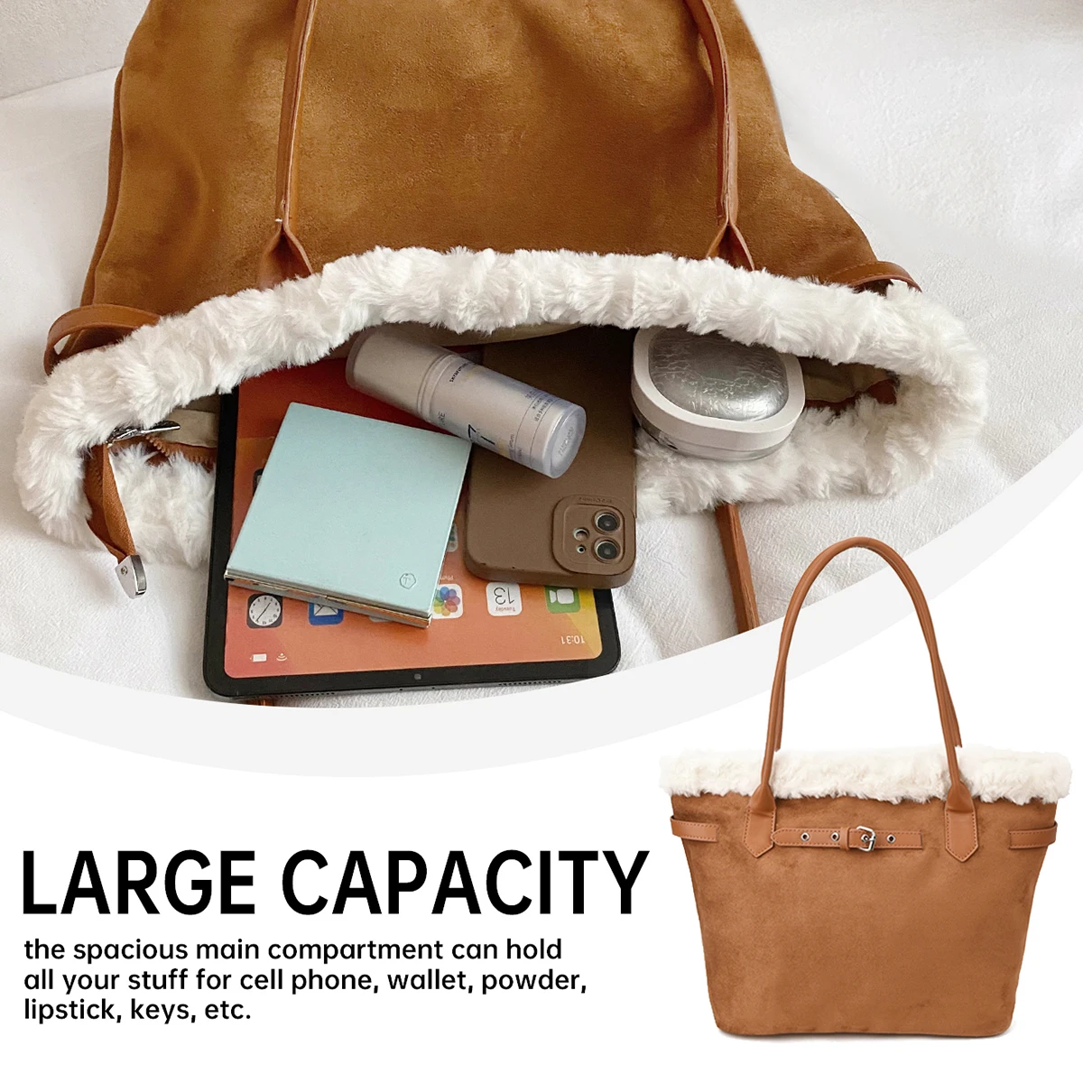 Fashionable Shoulder Bag, Crossbody Bag, Lamb Wool Plush Trendy Casual Bag, Simple and Stylish Small Bag, Autumn Temperament Tote Bag for Commuting and Shopping