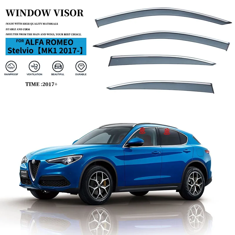 

For Al-fa Romeo Stelvio MK1 2017-2023 Plastic Window Visor Vent Shades Sun Rain Deflector Guard 4PCS/SE