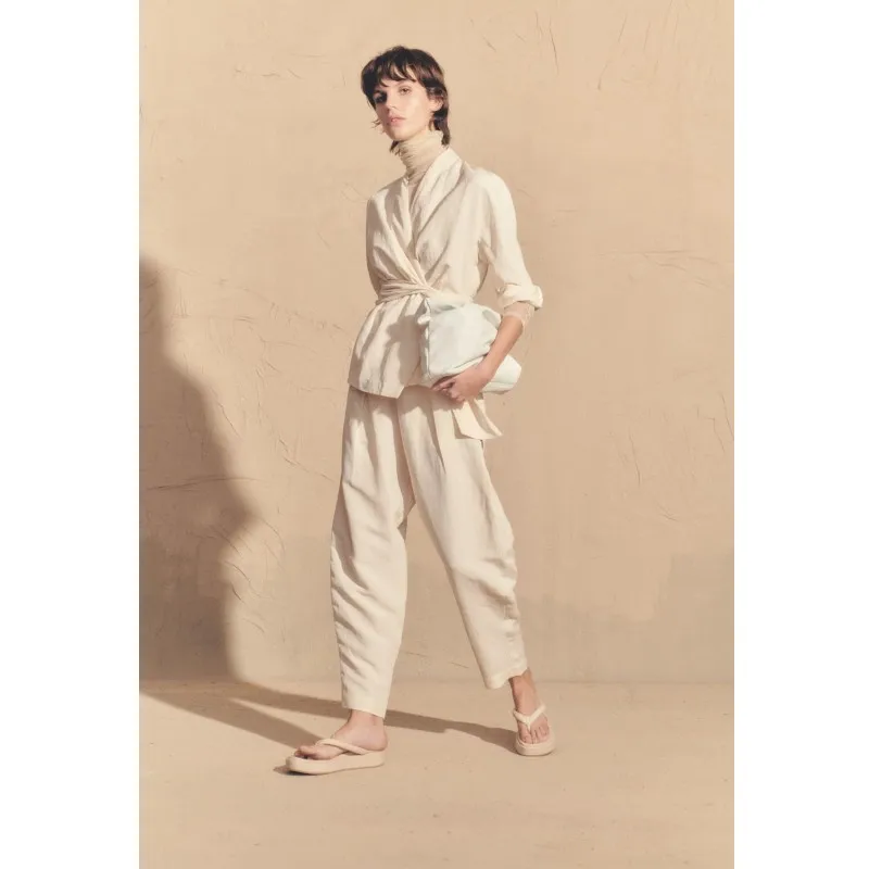 

DU Home Spanish niche 32 meter sand washed silk linen blend high waisted, simple and thin breathable tapered pants