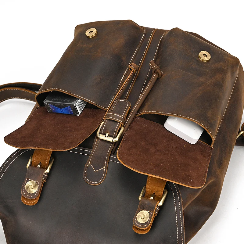 Luufan Genuine Leather Backpack Men Vintage Crazy Horse Leather Bucket Daypack Large Capacity Male Travel Backpack School Bags 5