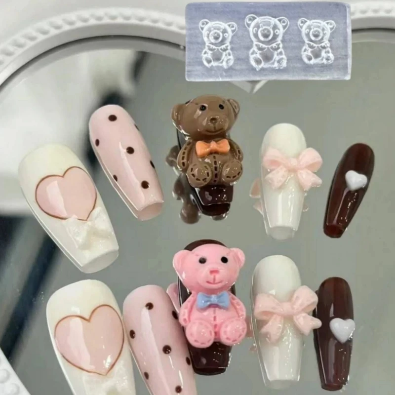 5 Pack*3D Cats&Dogs Nail Mold Transparent Silicone Carving Mould DIY UV Gel Nails Silicone Mould For Manicure Decora Tool(4*2CM) 4