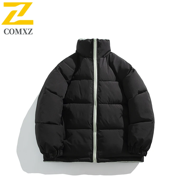 COMXZ 2025 Men Puffer Down Cotton Jacket  American-Style Casual Loose Solid Color Winter Thickened Warm Versatile Office Coat