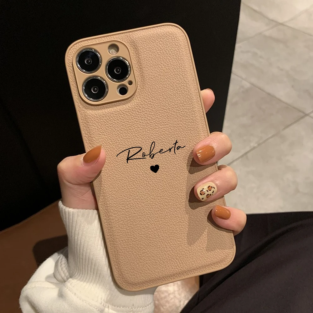  2022 индивидуальный чехол из искусственной кожи с именем сердца для iPhone 11 12 13 Pro Max X XS XR 7 8 Plus индивидуальный Роскошный чехол для iPhone 11 