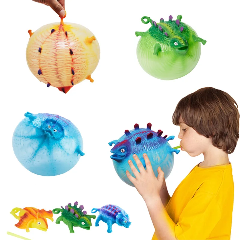 4PCS Kids Funny Dinosaur Animals Inflate Vent Balls Toy Squeeze Soft Ball Balloon Fidget Party Sports Cute Funny Games Toys Gift 2 5x3m inflatable dinosaur bouncy house with water slide and pool inside for kids birthday party backyard game jumping castle