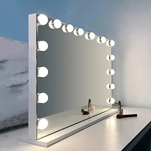 

Mirror with Lights Large Makeup Mirror Lighted Makeup Vanity Mirror Tabletop or -Mounted Mirror with Dimmable LED Bulbs and USB