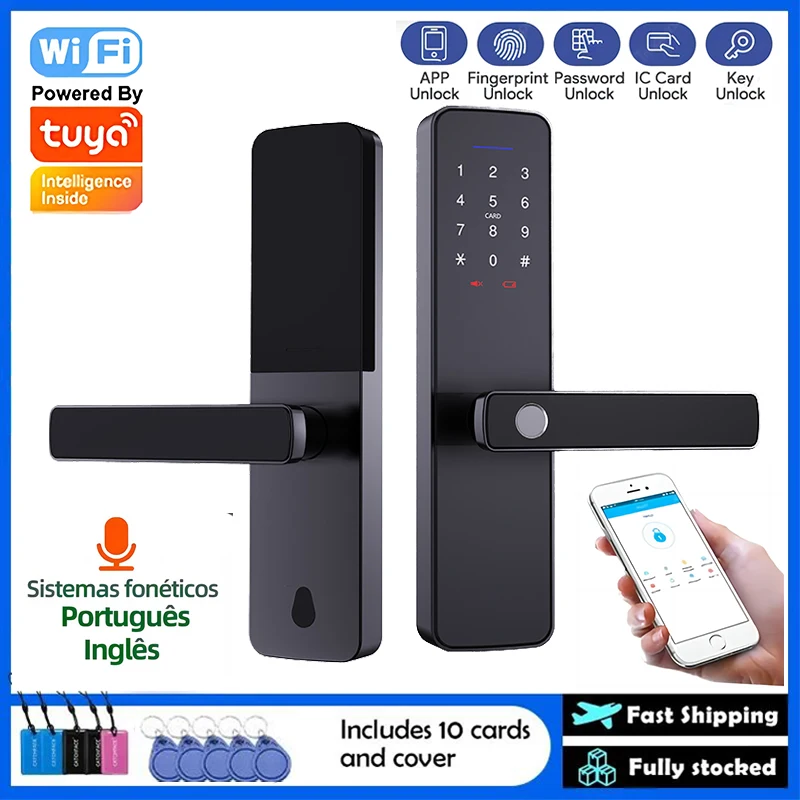 

Tuya APP Wifi Electronic Smart Door Lock With Biometric Fingerprint / Smart Card / Password / Key Unlock/ USB Emergency Charge