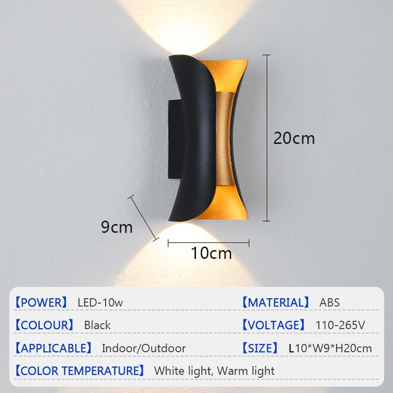 LED Wall Light Outdoor Waterproof IP6510W Porch Garden Wall Lamp Indoor Bedroom Bedside Decoration Lighting Lamp Black