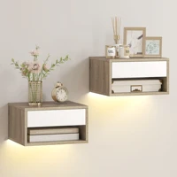 Homcom Набор из 2 плавающих тумбочек со светодиодной подсветкой RGB, управление через приложение, тумбочки для спальни с выдвижным ящиком, открытая полка, для гостиной, 37X32X21 см