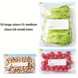 Eco - Friendly Reusable Leak - Proof Zipper Seal Food Storage Bags Set - 45 Pieces (Clear)