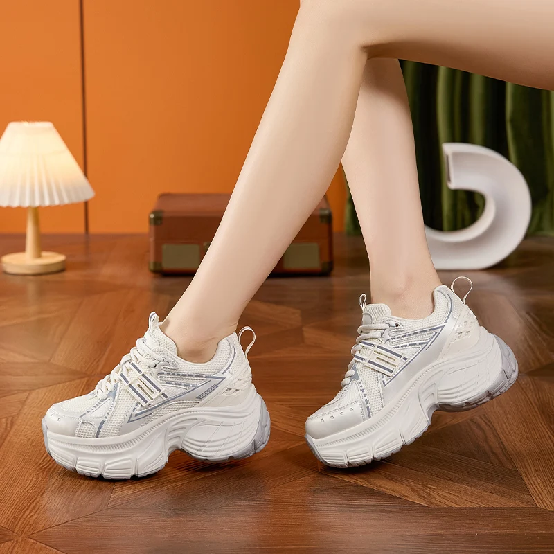 AUTUSPIN 7cm Women Mesh Shoes 2025 Autumn Chunky Sneakers