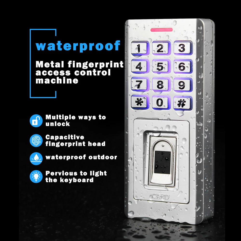 

Backlight Semiconductor Fingerprint Metal Keypad IP68 Waterproof RFID Standalone Access Controller Finger+RFID+Password