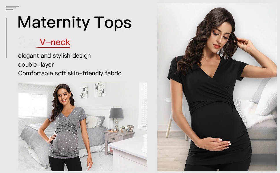 stylish maternity clothes Womens Maternity Clothes Breastfeeding Clothing Short Sleeve Pregnant Clothes Pleated Side Open Pregnancy T-Shirt  Top comfy maternity clothes