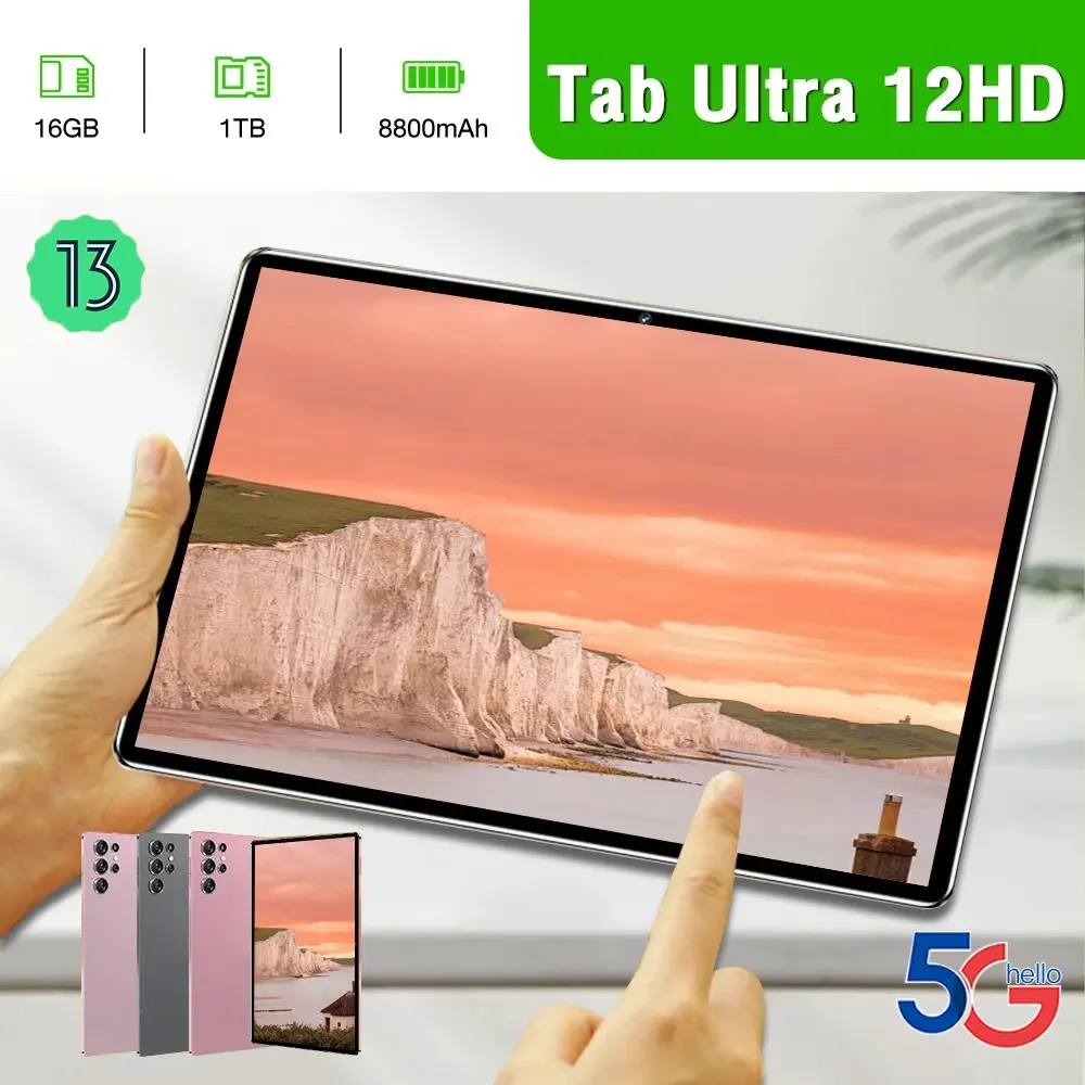 2024 오리지널 글로벌 에디션 태블릿, 안드로이드 13 스마트 태블릿 탭, 울트라 16GBRAM + ROM, 1TB 5G 듀얼 SIM, 8800mAh HD 4K MiTab 잠금 해제