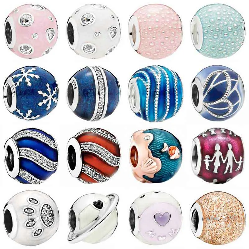 

Fashion Wintry Delight Snowflake Ball Blue Swirls Pearlescent Dreams Charm 925 Sterling Silver Beads Fit Bracelet DIY Jewelry
