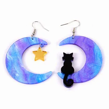 Glitter Moon Cat Earrings