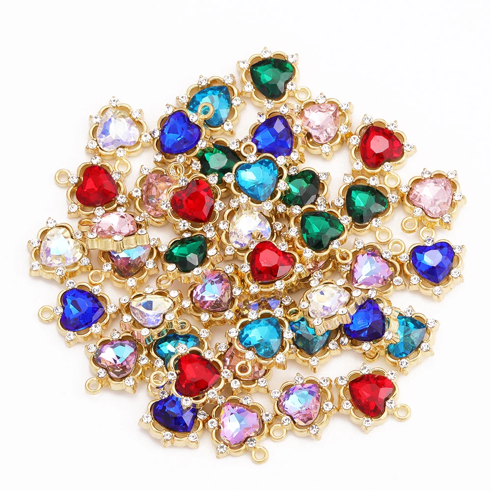 10 Stück bunte Kristall Herz Strass Charm Silber Farbe Anhänger für DIY Damen Ohrringe Halskette Schmuckherstellung Zubehör – Detail 3