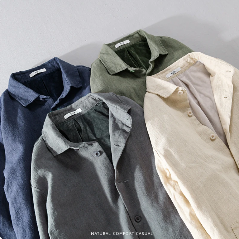 2024 Spring New Velvet Casual Linen Jackets for Men Clothing Loose Simple Solid Color Streetwear Men FY206