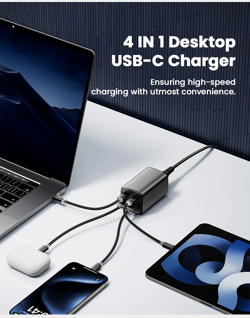 67W USB C GaN Charger Desktop Quick Charge3.0 PPS PD3.1 Fast Charging For MacBoo