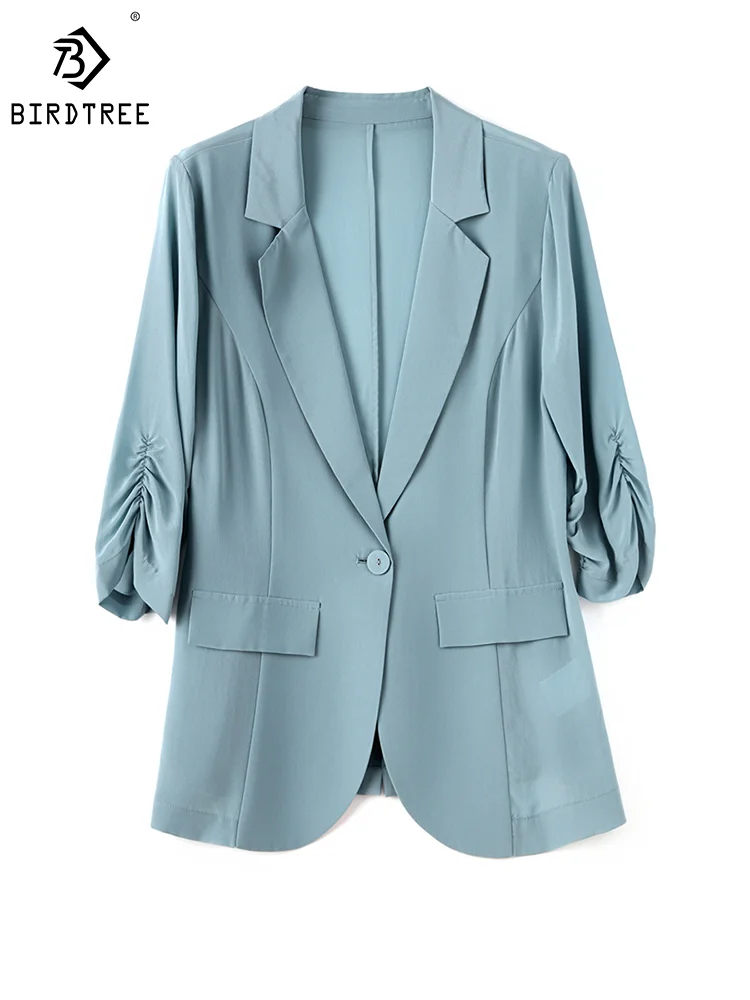 

Birdtree 100%Mulberry Silk Suit Jacket For Women Spring Autumn Elegant Office Lady Blazer Temperament Commuting Tops C3N245QM