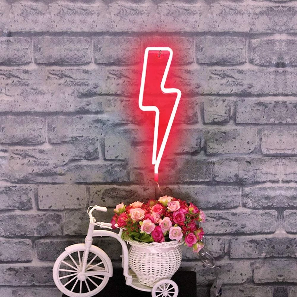 Neon Lightning Bolt LED Sign - USB-Powered Decorative Wall Light