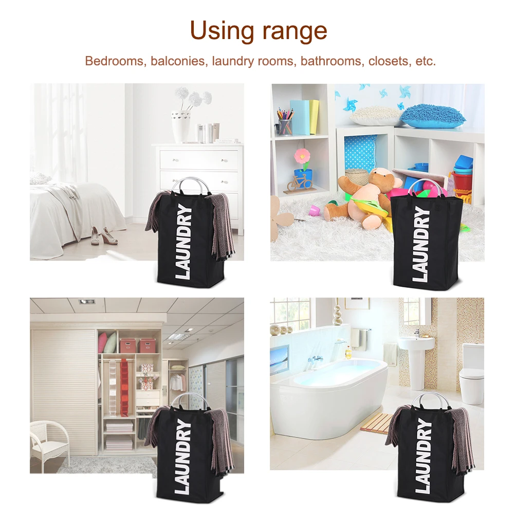 Practical Foldable Laundry Bag Storage Washing Dirty Clothes Laundry Basket Durable Storage Bag with Alloy Handle Laundry Room 5