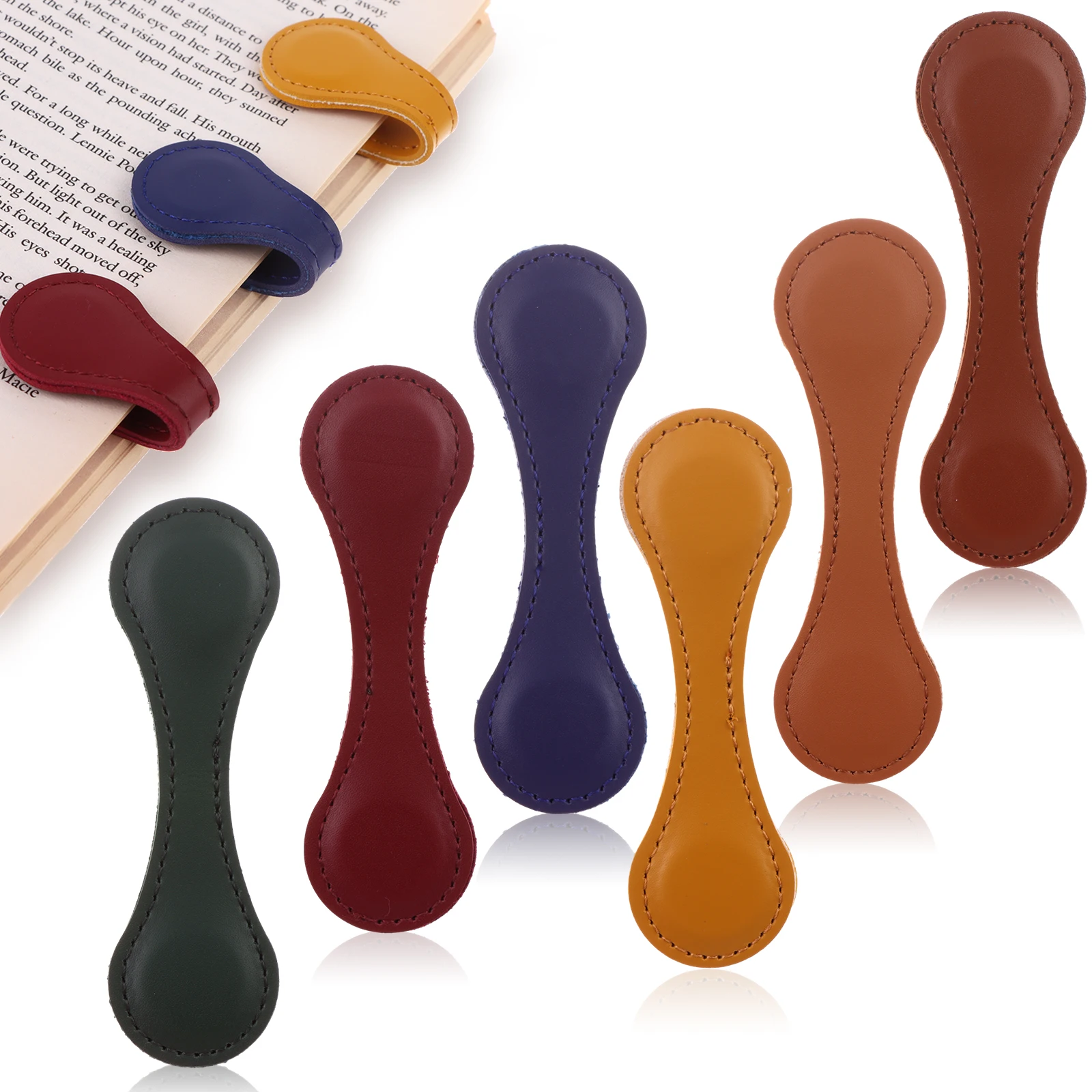 

6PCS Magnetic Leather Bookmarks Faux Leather Bookmark Personalized Retro Pull-Up Leather Book Marker Clip Magnetic