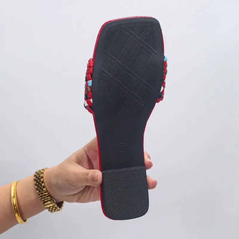 Women's Shoes Open Toe Women's Slippers Outdoor Beach Slippers Women Square Toe Mixed Colors Flat with Plus Size Sandals