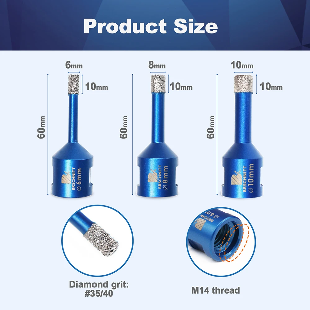 BRSCHNITT-다이아몬드 드릴 비트, 드릴링 코어 비트, 구멍 톱, 도자기 타일 크라운, 화강암 대리석 돌, 직경 6mm, 8mm, 10mm, 1 개, 2 개 