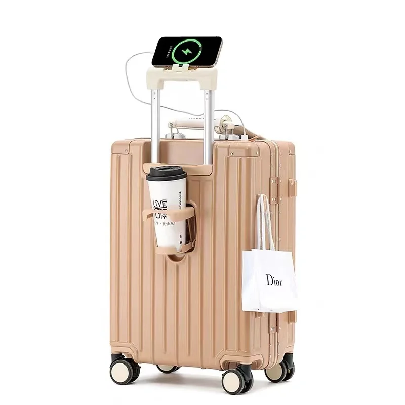 New Aluminum Frame Luggage Women's 20-Inch Boarding Bag Men's Trolley Case Universal Wheel Suitcase Pc rechargeable Suitcase