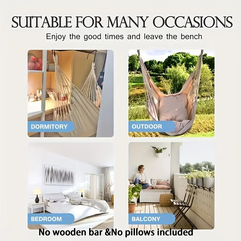 1pc Handwoven Hammock Chair Swing, Fabric Hanging Chair for Indoor and Outdoor Use Sturdy and Comfortable 6