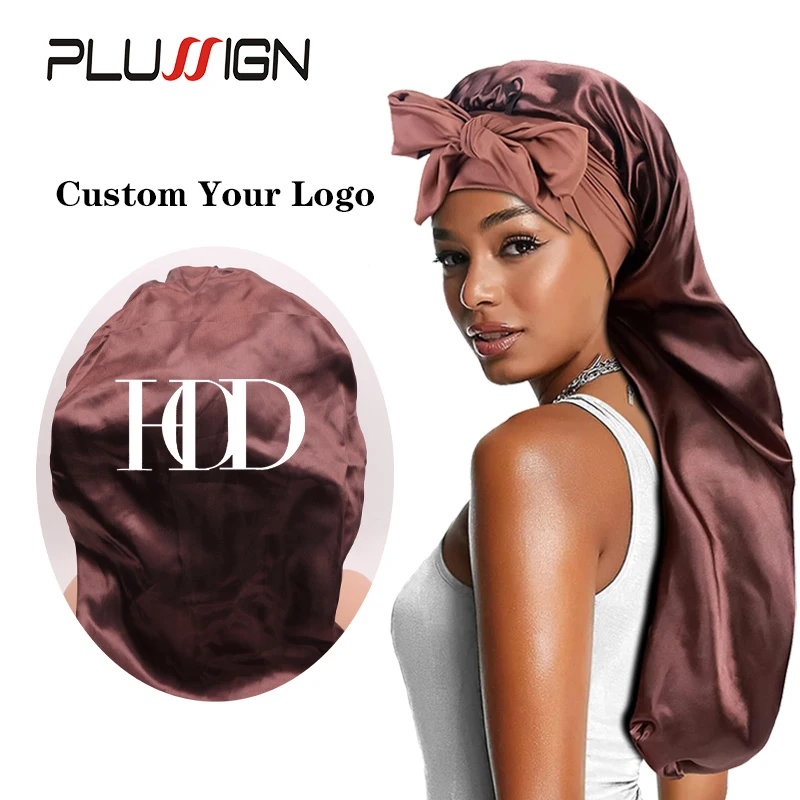 

Custom Logo Satin Sleep Cap For Long Hair And Dreadlocks Satin Sleep Cap Silky Bonnet Extra Large Sleeping Bonnet With Long Tie